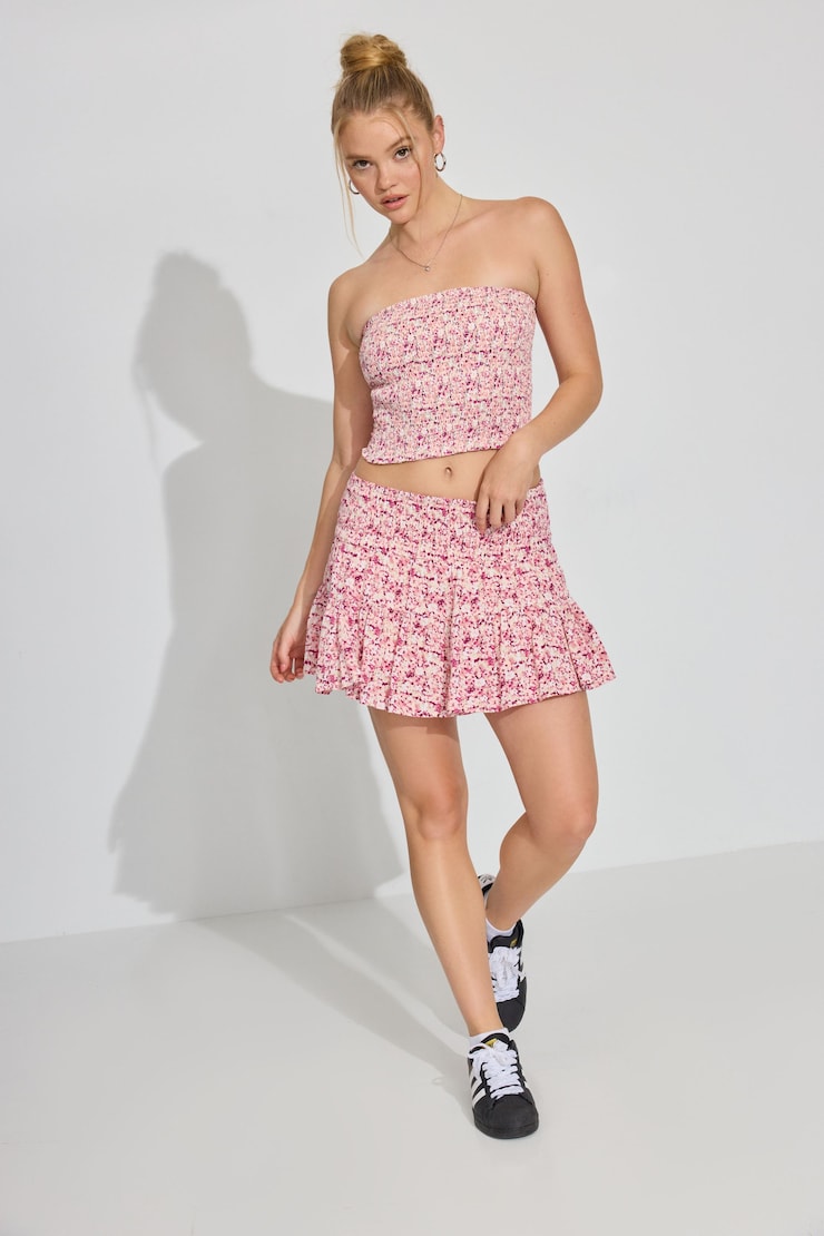 Smocked Mini Skort, Boho Floral, large