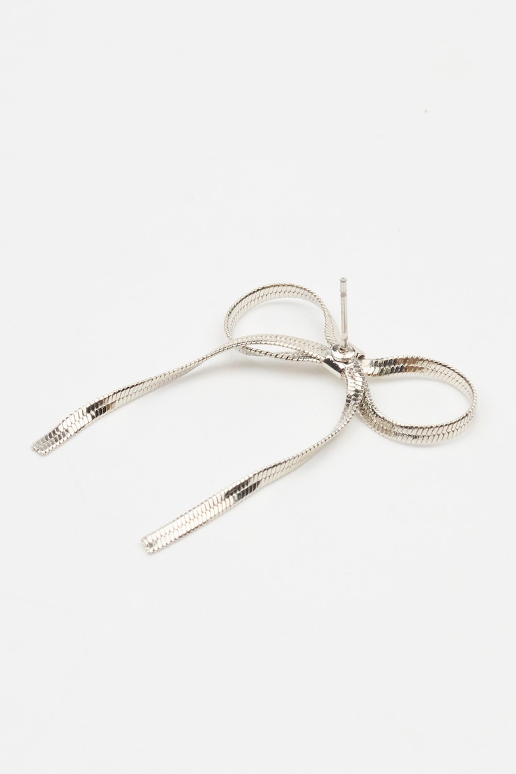 Snake Chain Bow Earrings, Silver, large
