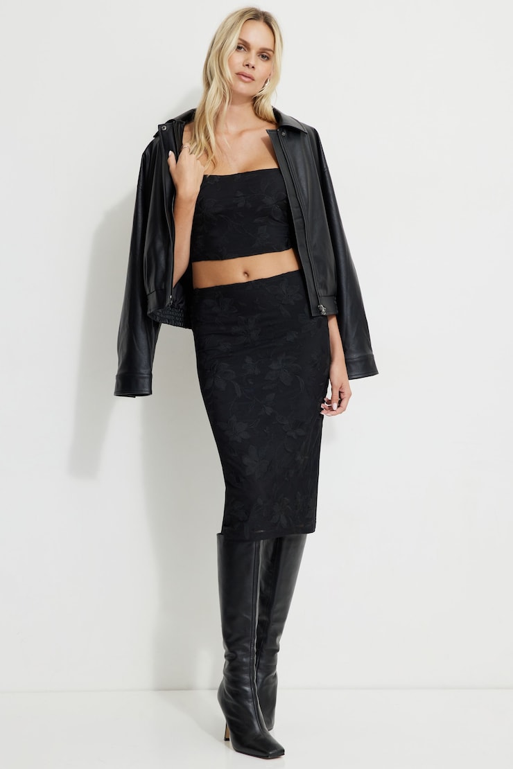 Alana Embroidered Midi Skirt Jet Black large