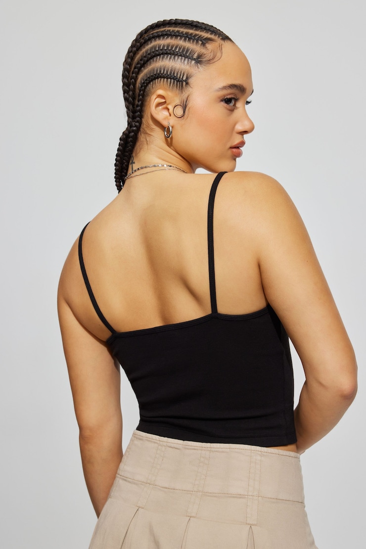 Felicia Femme Cami, Jet Black with "Delusional" Art, large