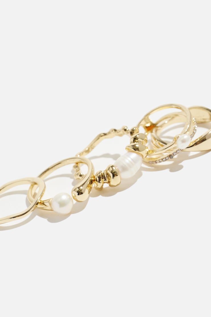 5-Pack Pearl Rings Off White/Gold large
