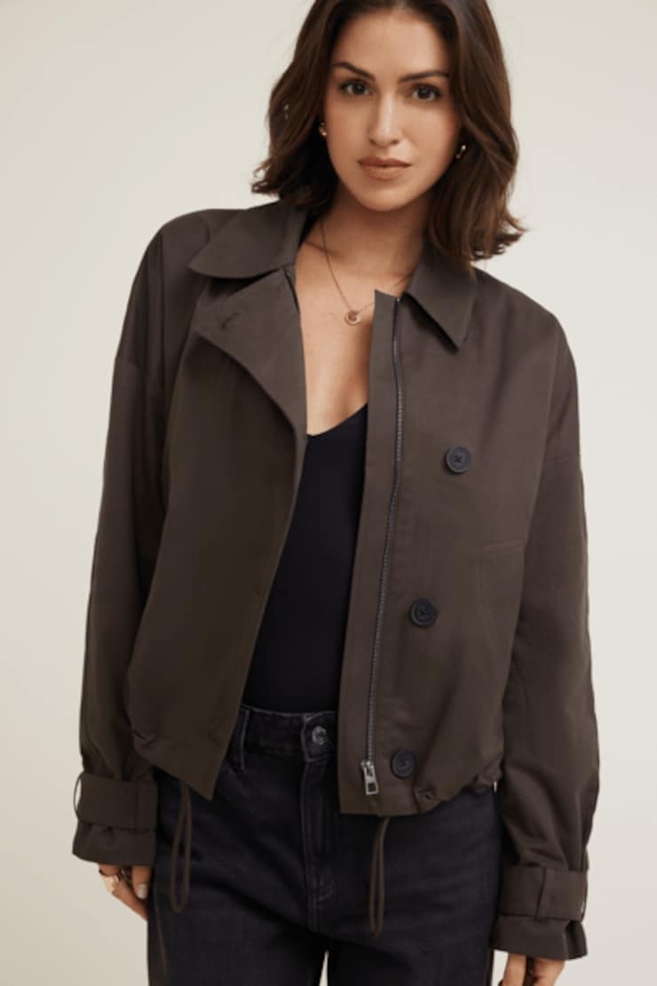 Asymmetric Short Trench Coat Java Brown large