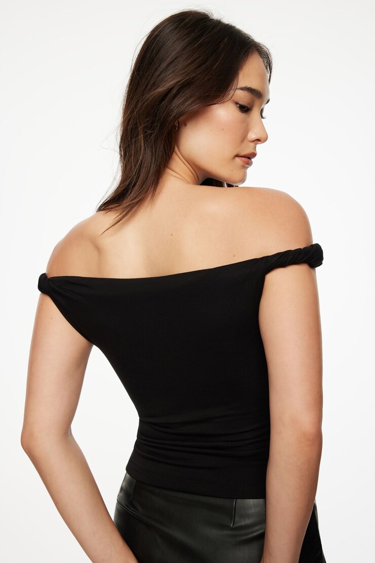 Twisted Off Shoulder Top  Jet Black large