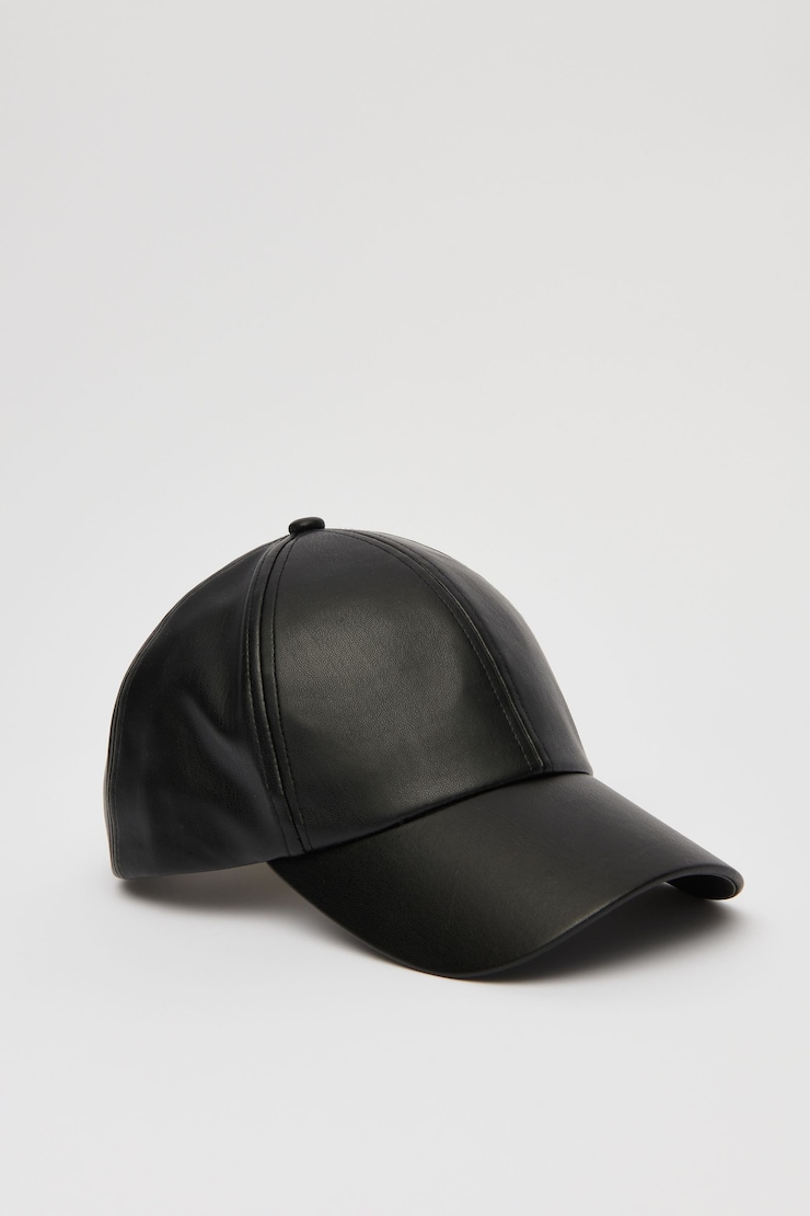 6 Panel Faux Leather Baseball Cap Jet Black large