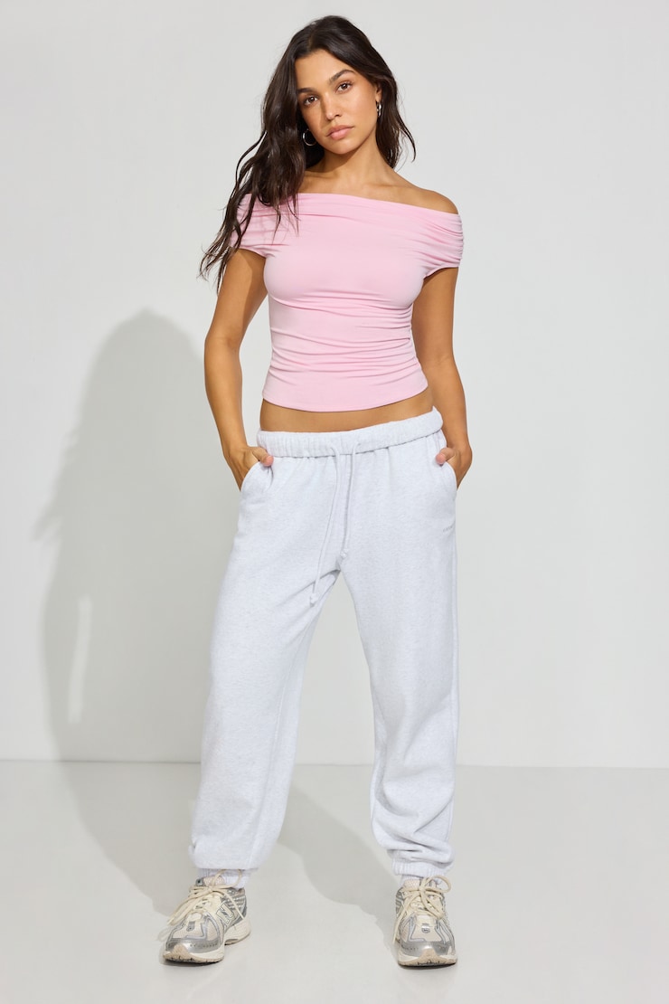 Smooth Off Shoulder Top, Parfait Pink, large