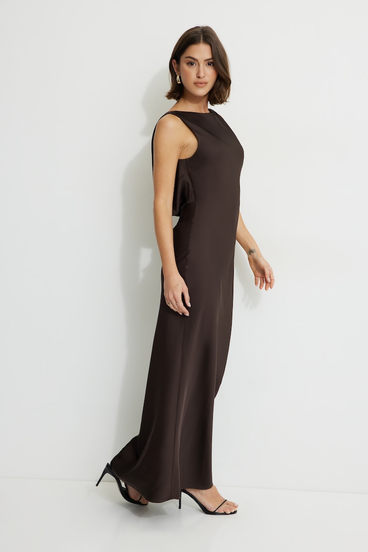 Nora Satin Maxi Slip Dress Java Brown large