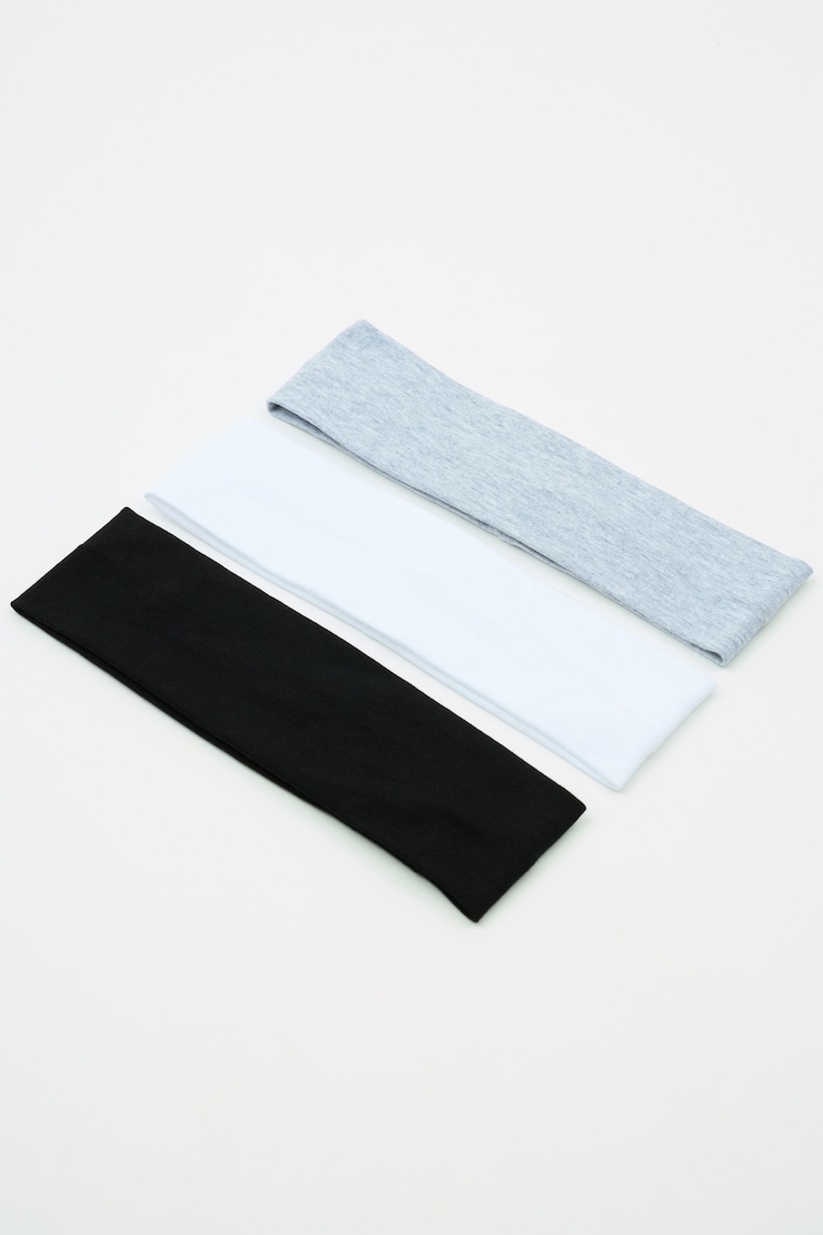 Set of 3 Stretchy Headbands, Black/Grey/White, large