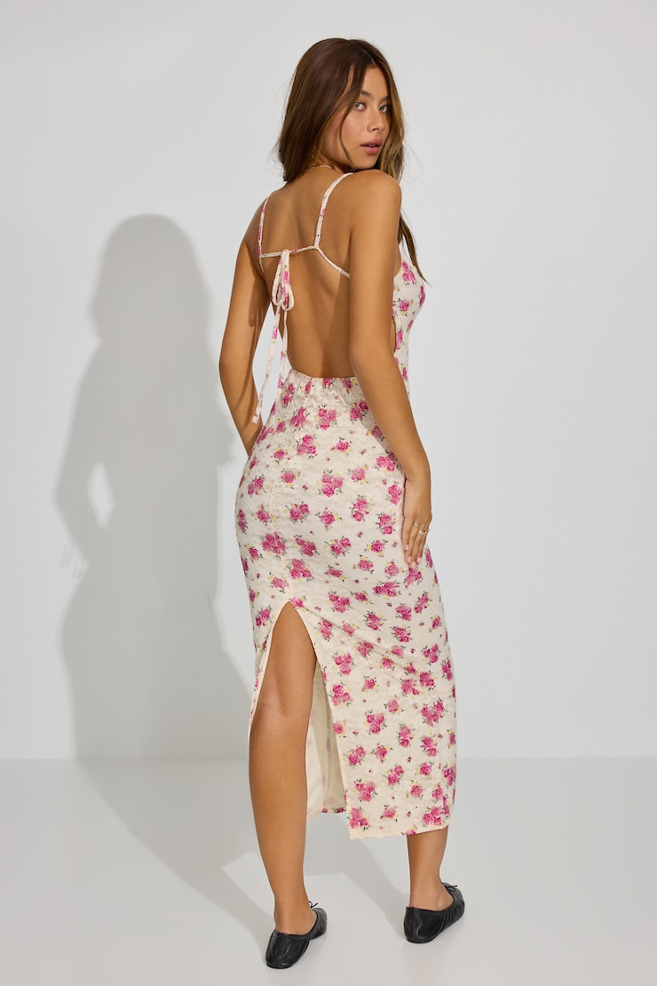 Lace Open Back Maxi Dress, Floral, large