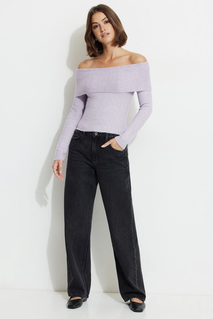 Heavenlyarn™ Laura Off Shoulder Sweater Lavender Aura large