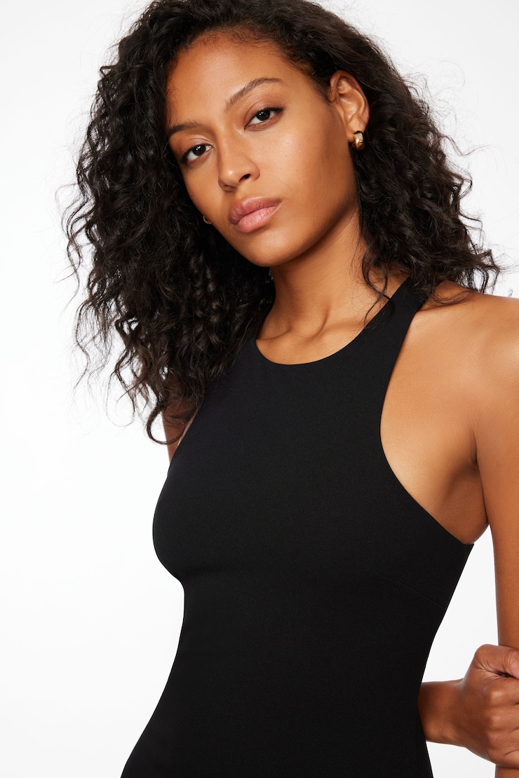 Open Back Crew Neck Midi Dress Jet Black large