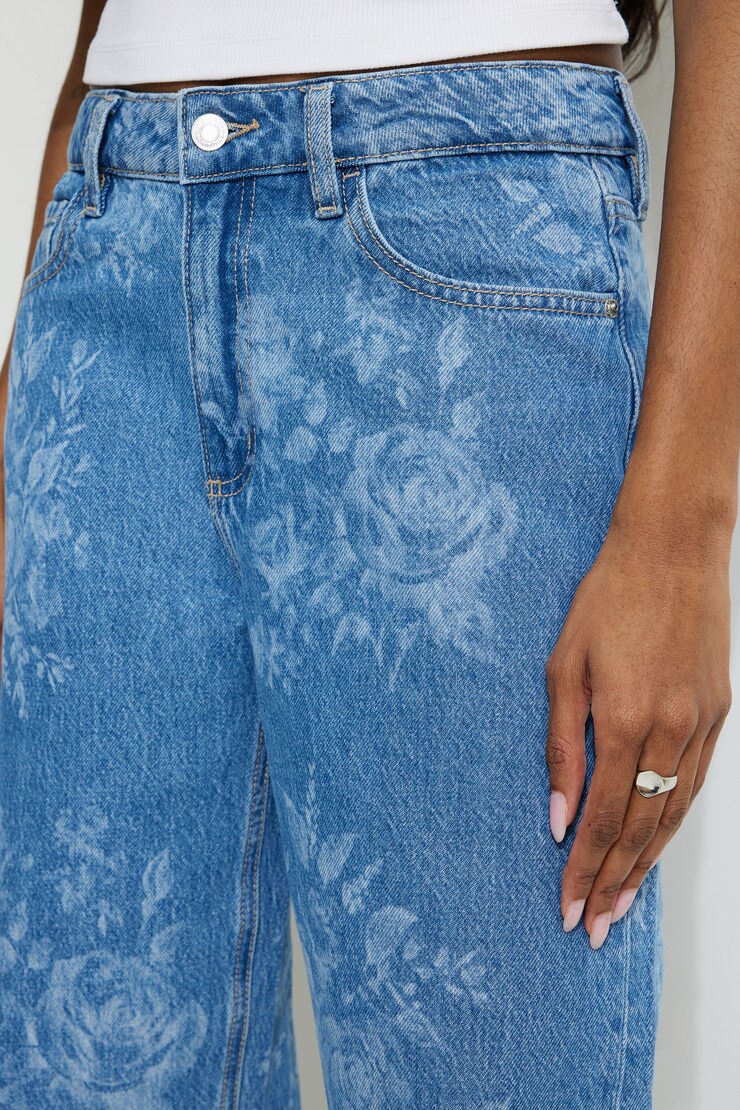 Mika Floral Mid Rise Relaxed Straight Leg Jeans Floral Denim large