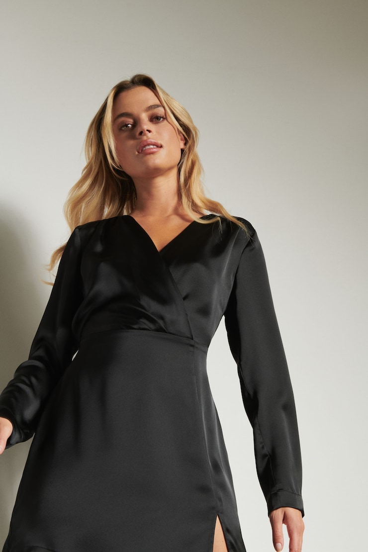 Carsen Satin Wrap-Front Dress 