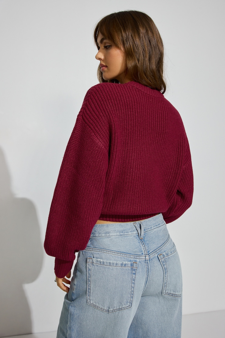 Bubble Sleeve Sweater, Sour Cherry Burgundy, large