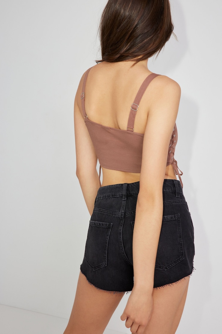 Corset Tank Top, Acorn Brown with "Cowgirl" Art, large
