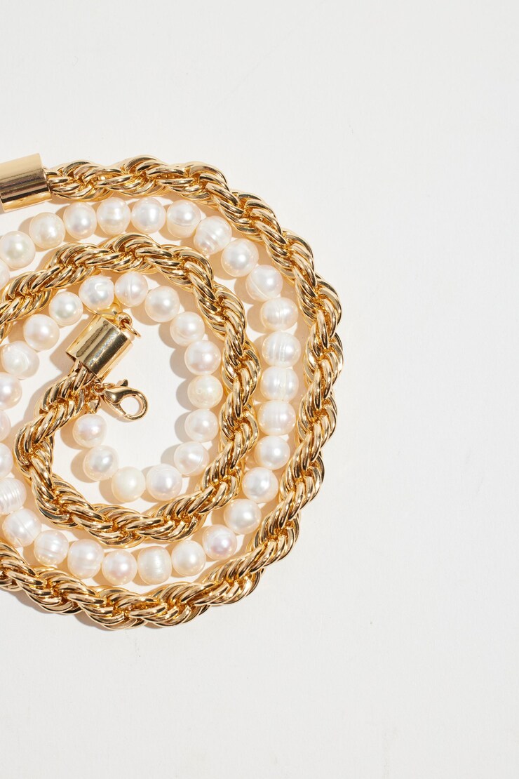 2-Pack Twist Rope & Pearl Necklaces Off White/Gold large