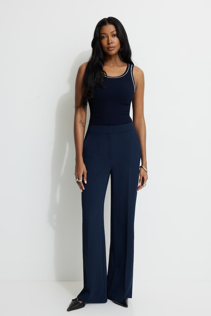 Ribbed Contrast Tank Top Navy Blazer/White large
