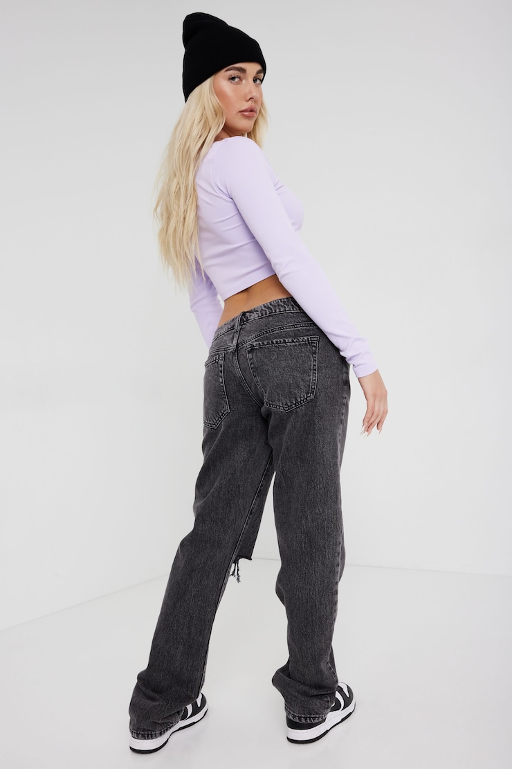Low Rise Straight Jean, Black , large