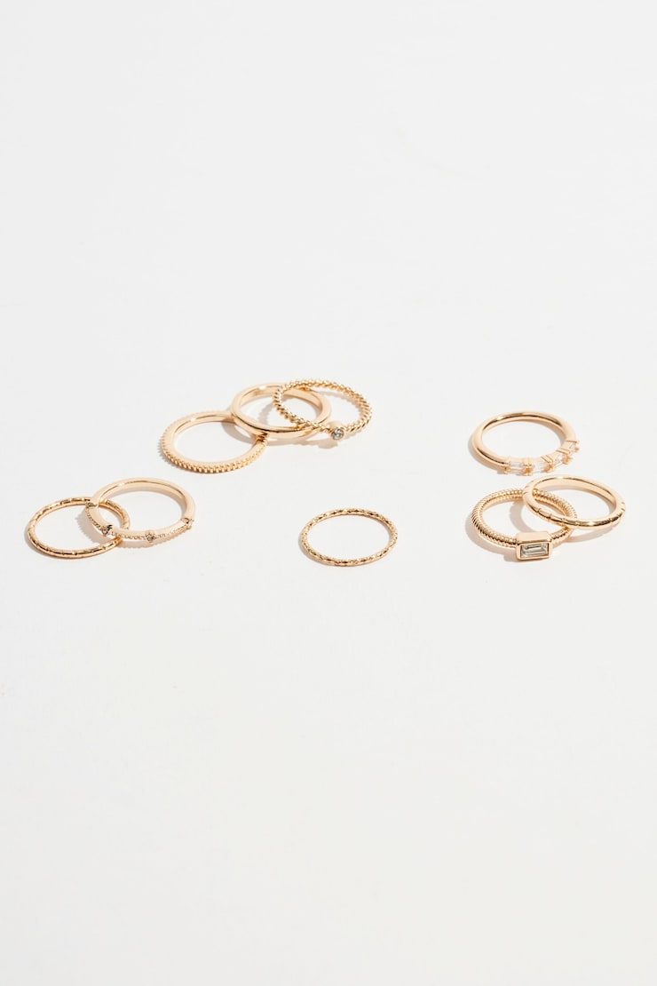 9-Pack Delicate Gemmed Rings  Clear & Gold large
