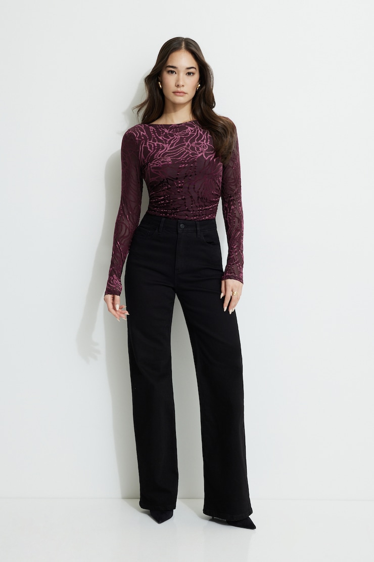 Stella Burnout Long Sleeve T-Shirt Black Cherry Flowers large
