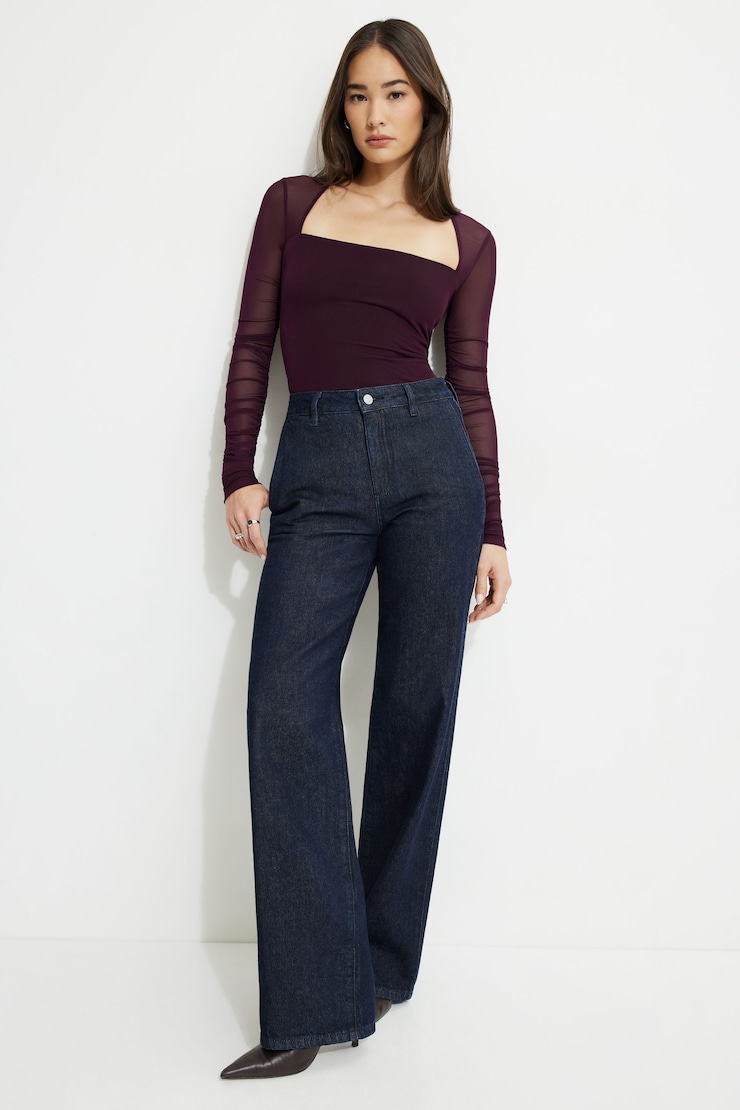 Shirred Long Sleeve Bolero Top Black Cherry large