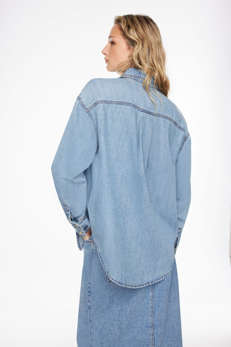 Denim Button Up Shirt Indigo Medium Light large