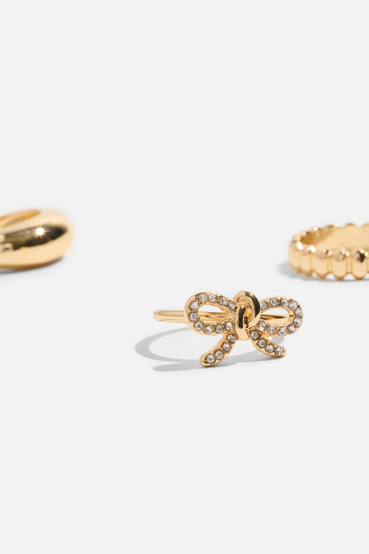 3-Pack Gem Knotted Bow Rings Clear/Gold large