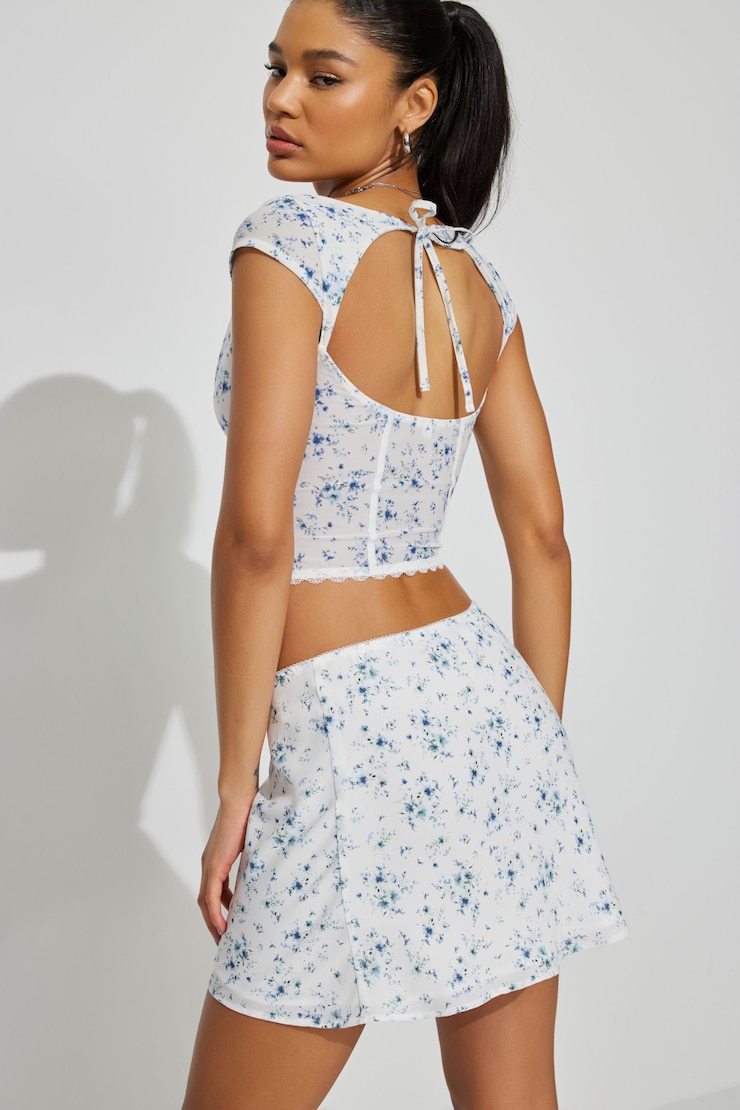 Mini Tulip Skirt, White/Blue Bouquet, large
