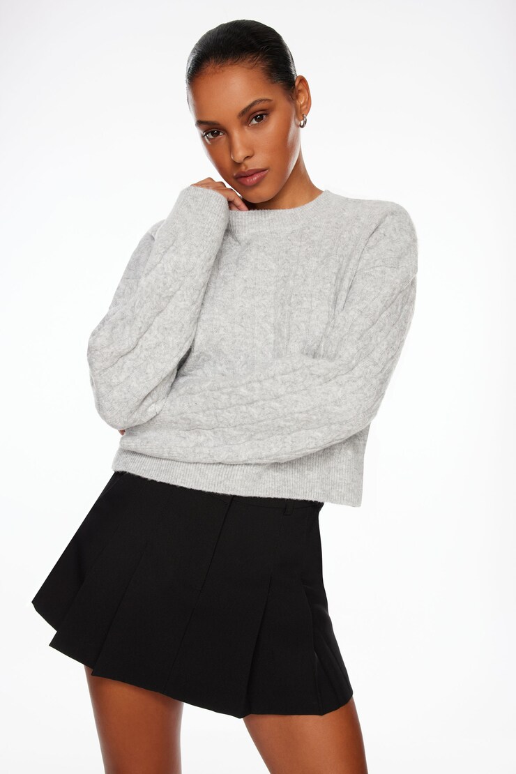 Heavenlyarn™ Cable Knit Sweater Light Grey Mix large