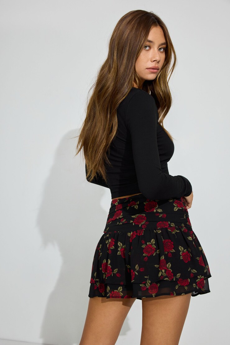Georgina Tiered Skort, Big Rose Print, large