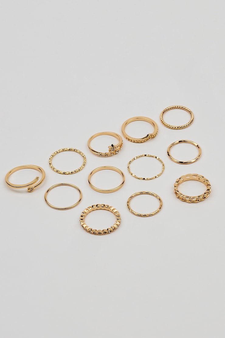 Set of 9 Star Gem Clean Rings, Clear/Gold, large