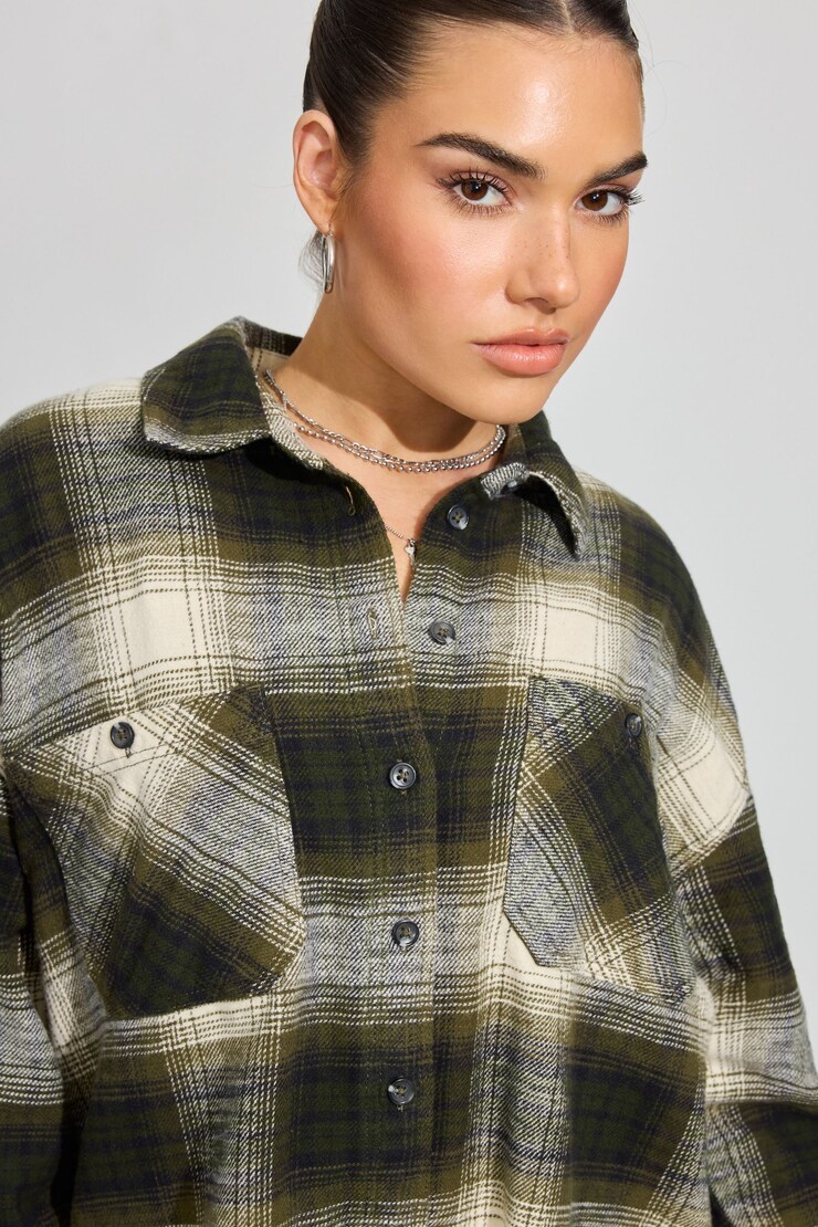 Noah Plaid Button-Up Shirt, Olive Night Green Plaid, large