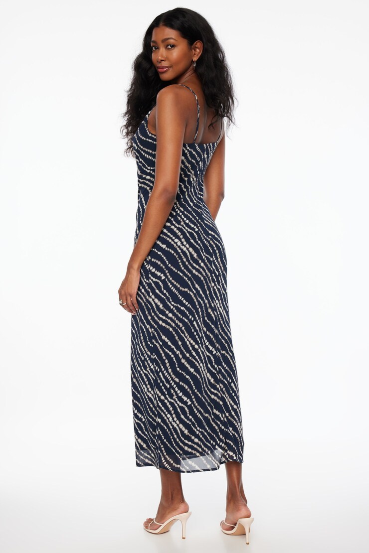 Estera Cowl Neck Slip Maxi Dress Navy & Cream Wavy large