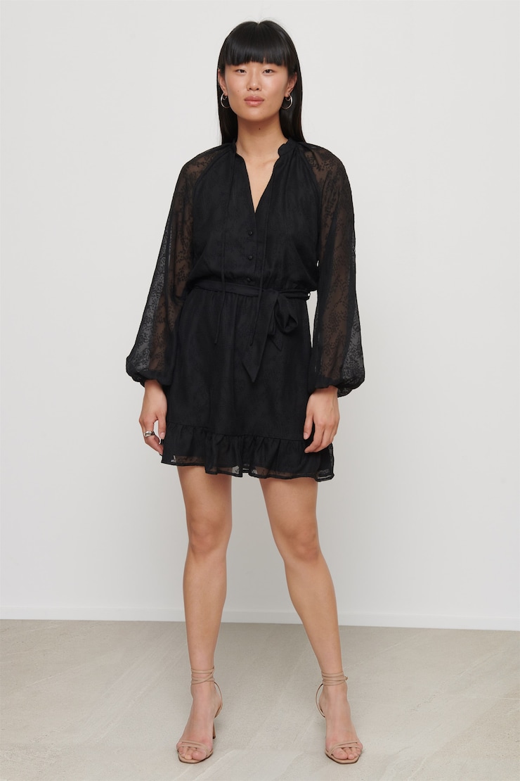 Long Sleeve Ruffle Dress Jet Black large