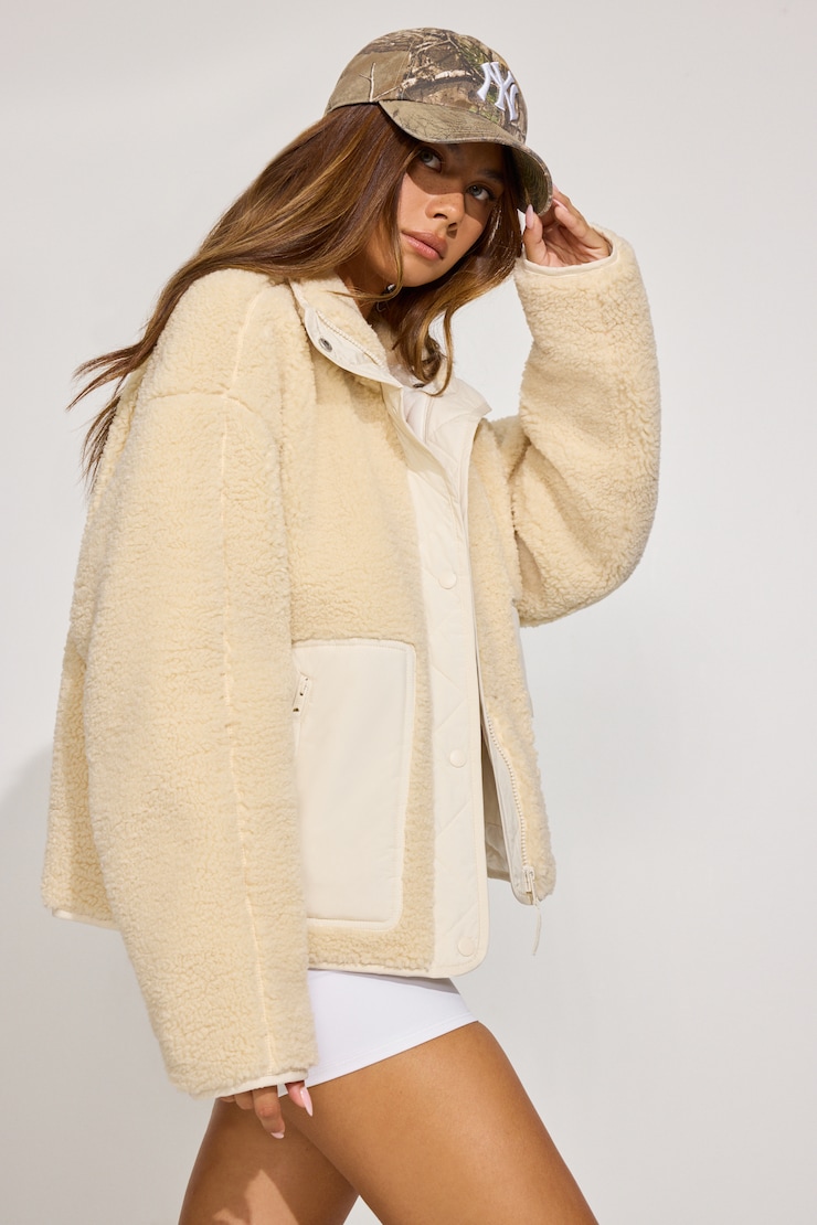 Sherpa Mixed Media Jacket, Buttermilk Beige, large