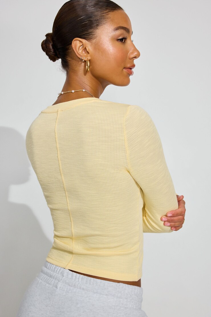 Henley Long Sleeve T Shirt, Double Cream Yellow, large