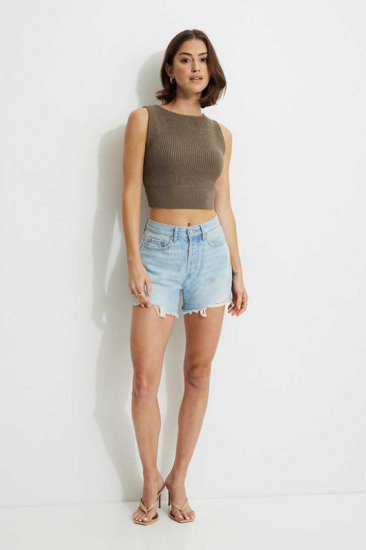 Camisole en tricot côtelé à dos échancré Brun champignon sauvage large