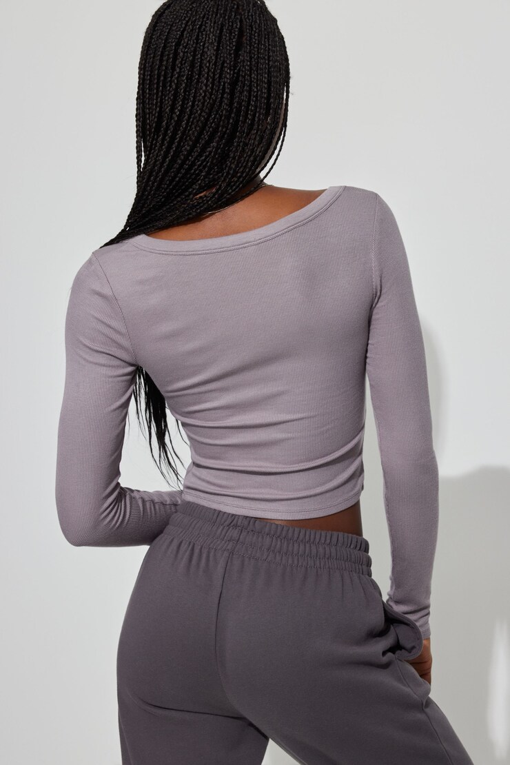 Pamela Long Sleeve Scoop Neck Top, Smoked Out Grey, large
