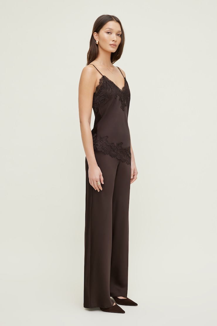 Izzy Wide Leg Satin Pants Java Brown large