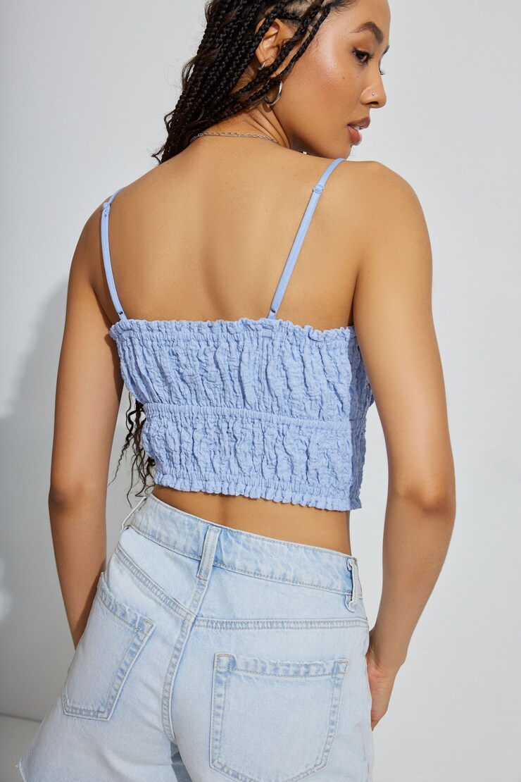 Scrunch Knit Tie Front Cami, Serenity Blue, large