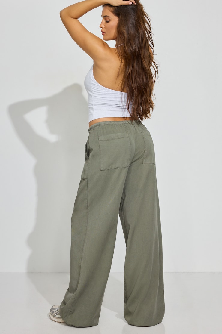Twill Pull-On Pants, Dusty Olive Green, large