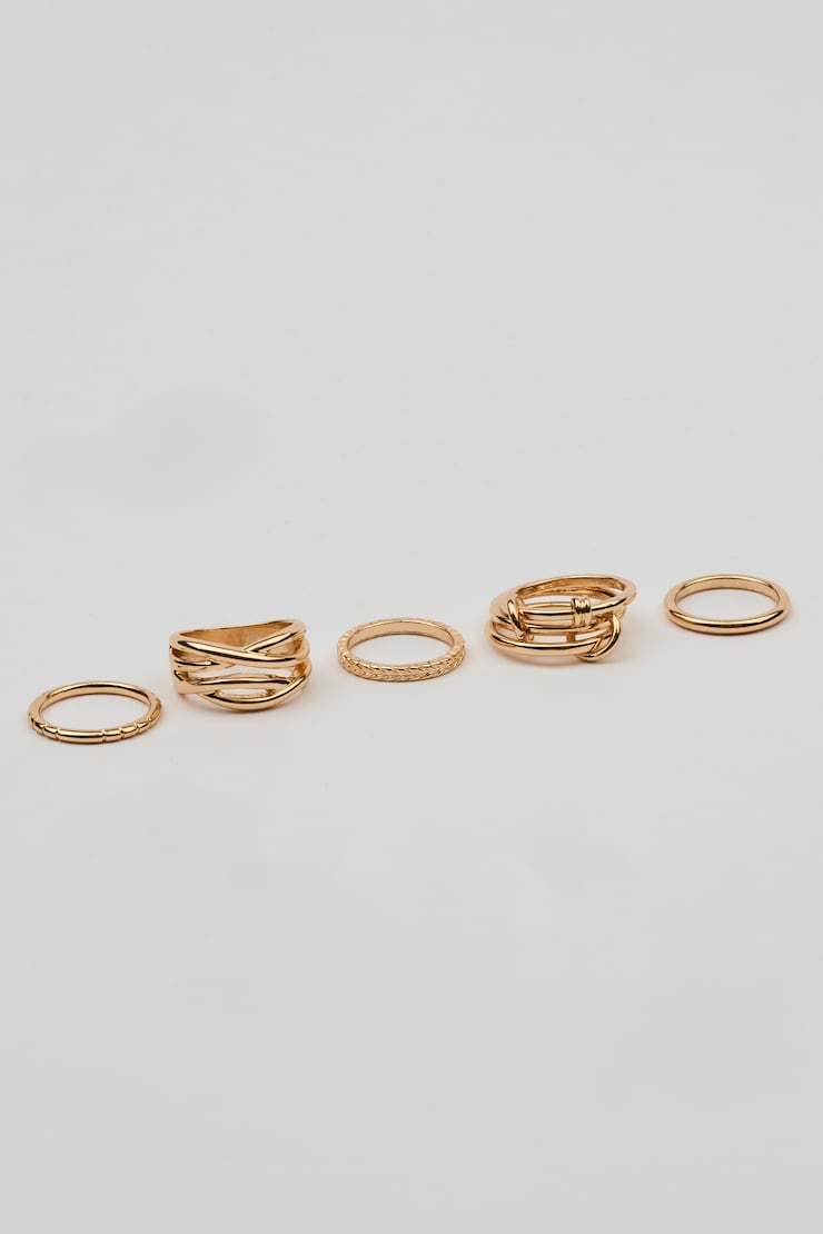 Set of 7 Modern Rings, Gold, large