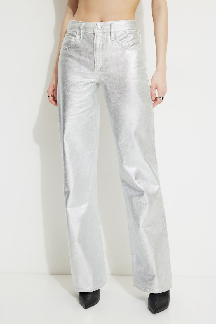 Metallic Heidi Wide Leg Jeans Silver large