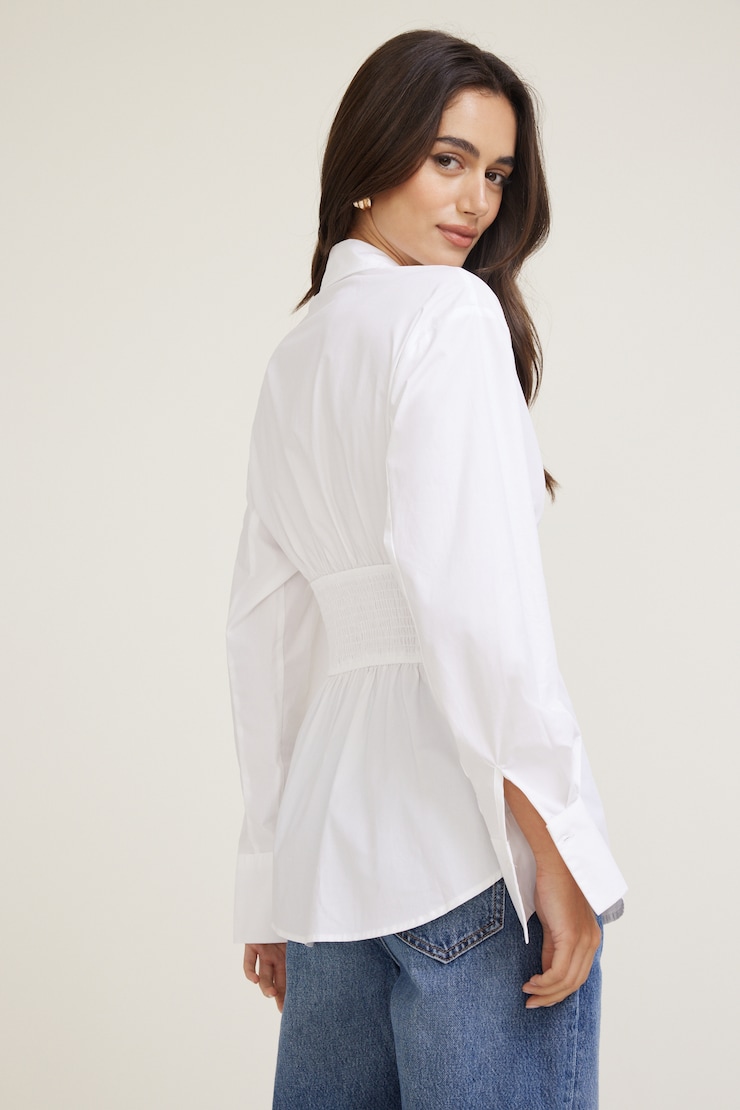 Cinched Waist Poplin Shirt Bright White large