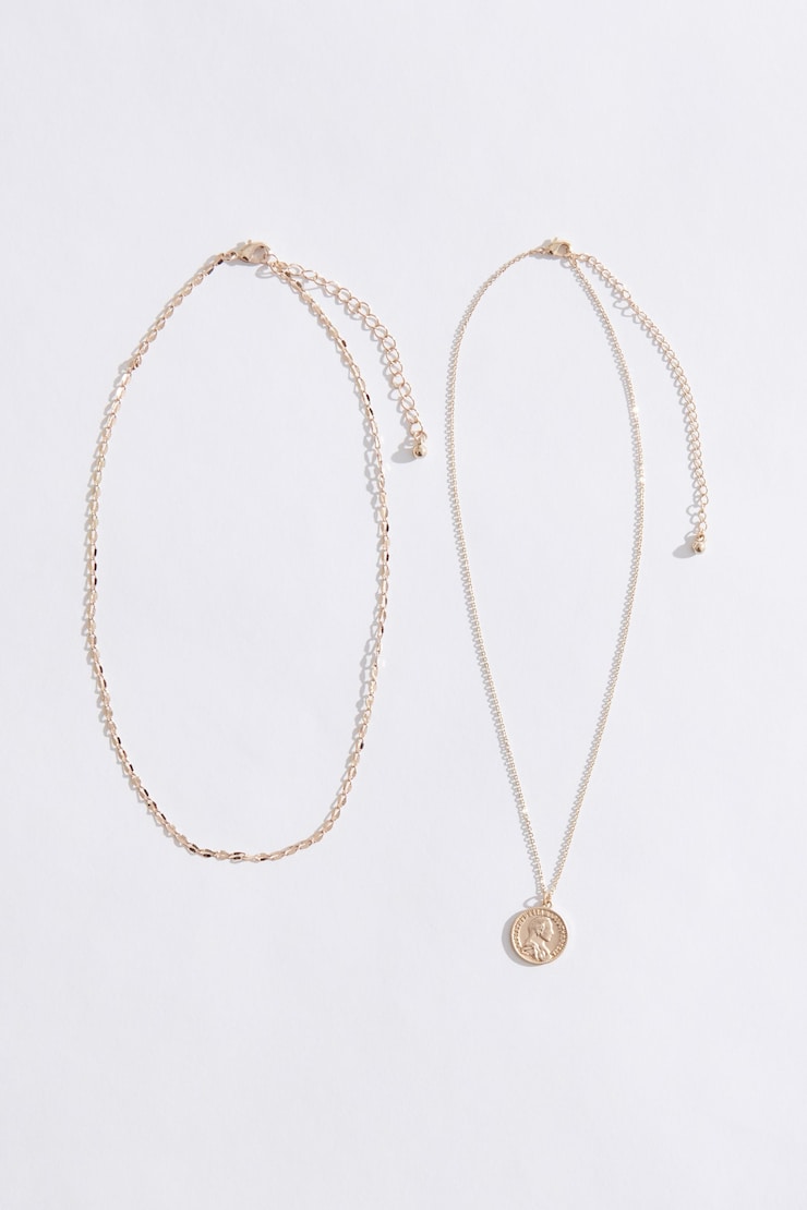 Coin Dainty Necklace Set , Nugget Gold , large