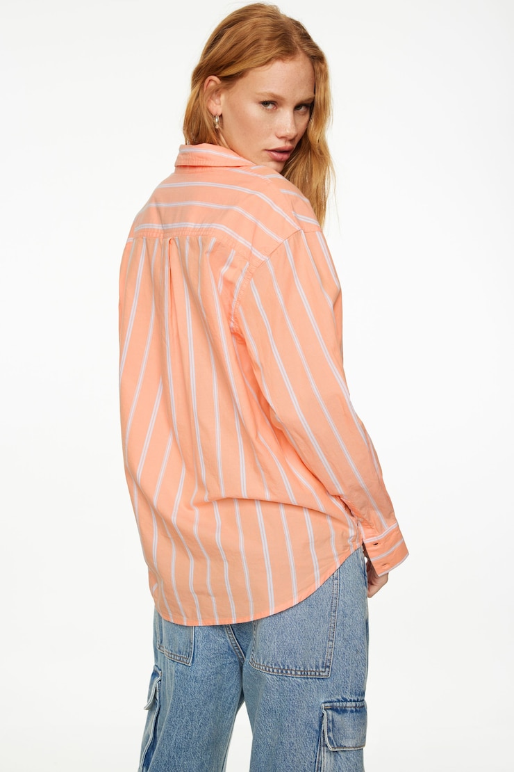 Chemise Frida rayée ample à boutons Corail et fines rayures blanches large
