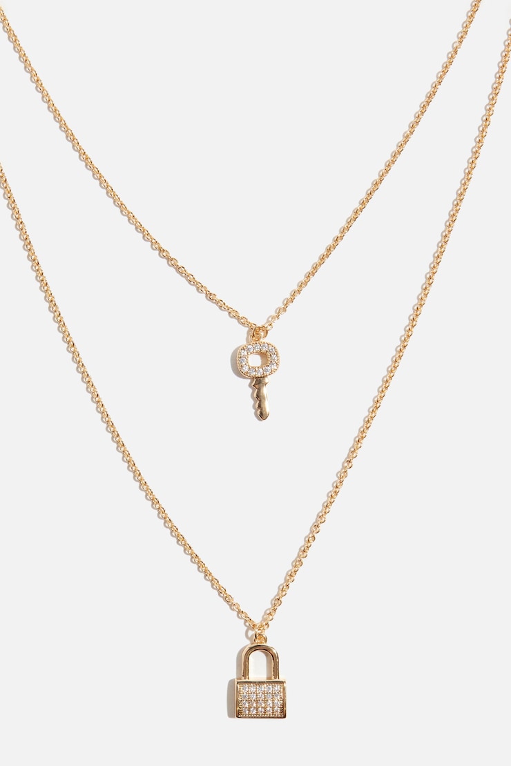 Key & Lock Pave Necklace Clear/Gold large