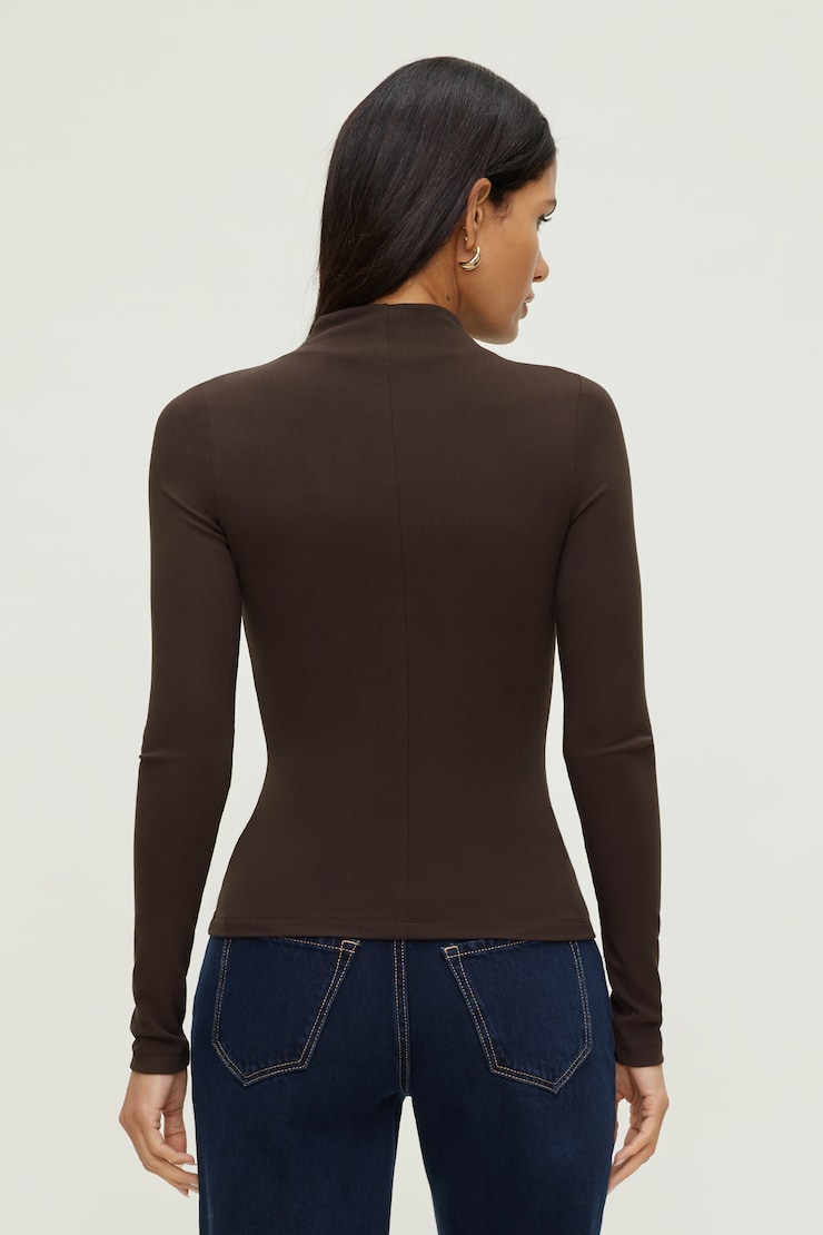 Mock Neck Long Sleeve Top Java Brown large