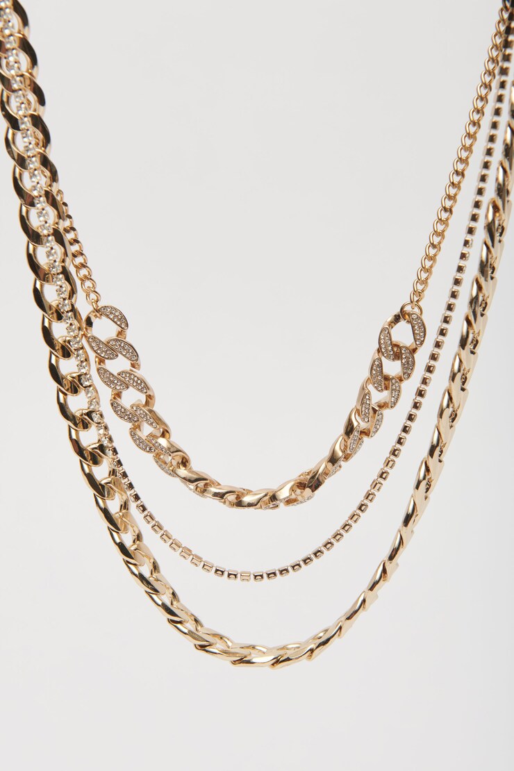 Layered Gem Curb Chain Necklace Gold large