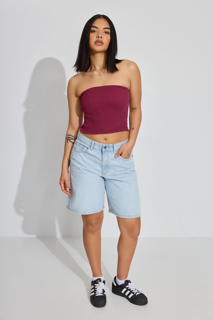 Vera Smocked Tube Top, Red Plum, large