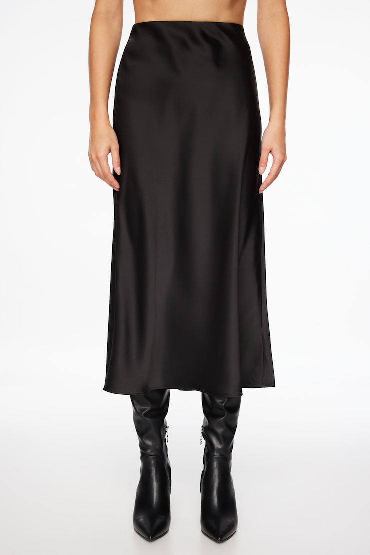 Melody Satin Slip Midi Skirt Jet Black large